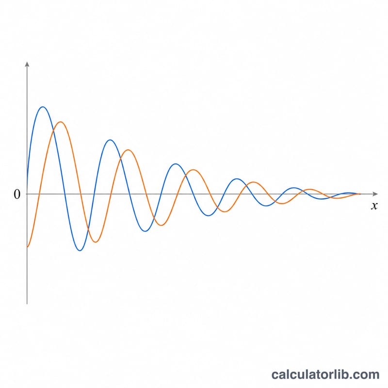 Oscillating decaying curves of the real and imaginary parts of a spherical Hankel function versus x