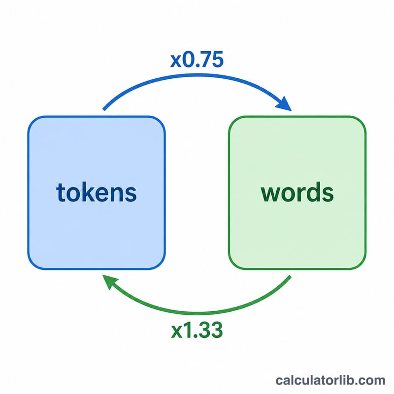 Conversion arrows between tokens and words using 0.75 and 1.33 factors