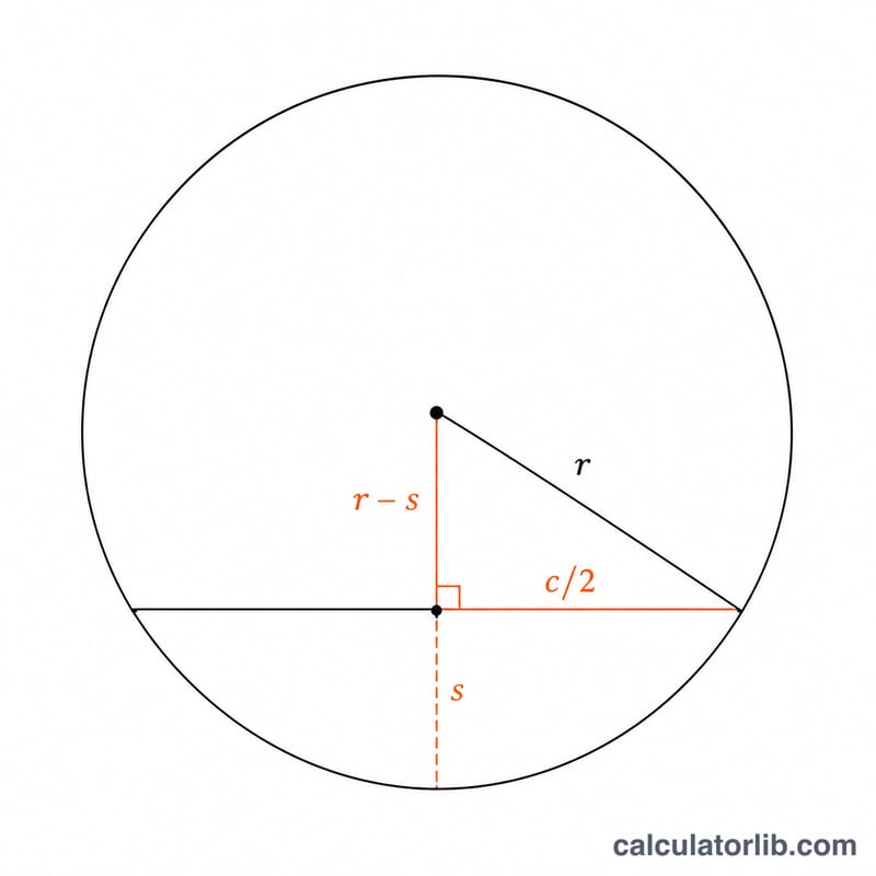 Right triangle formed by radius, half chord, and radius minus sagitta