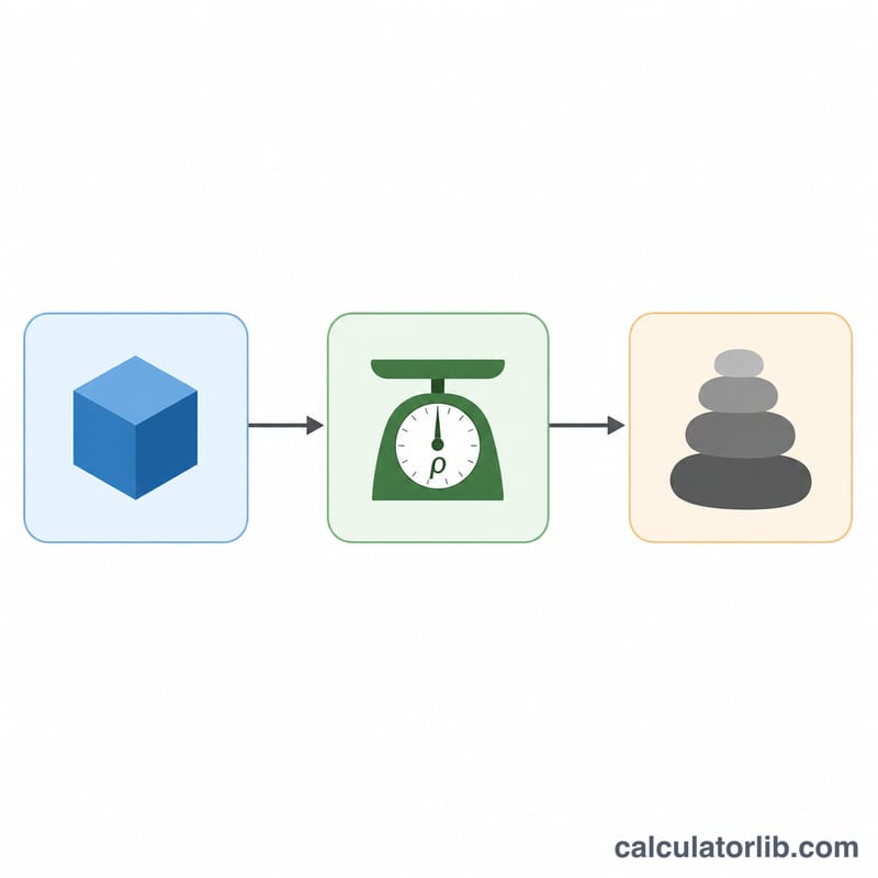 Flowchart converting volume to tons using density and 2000 pounds per ton