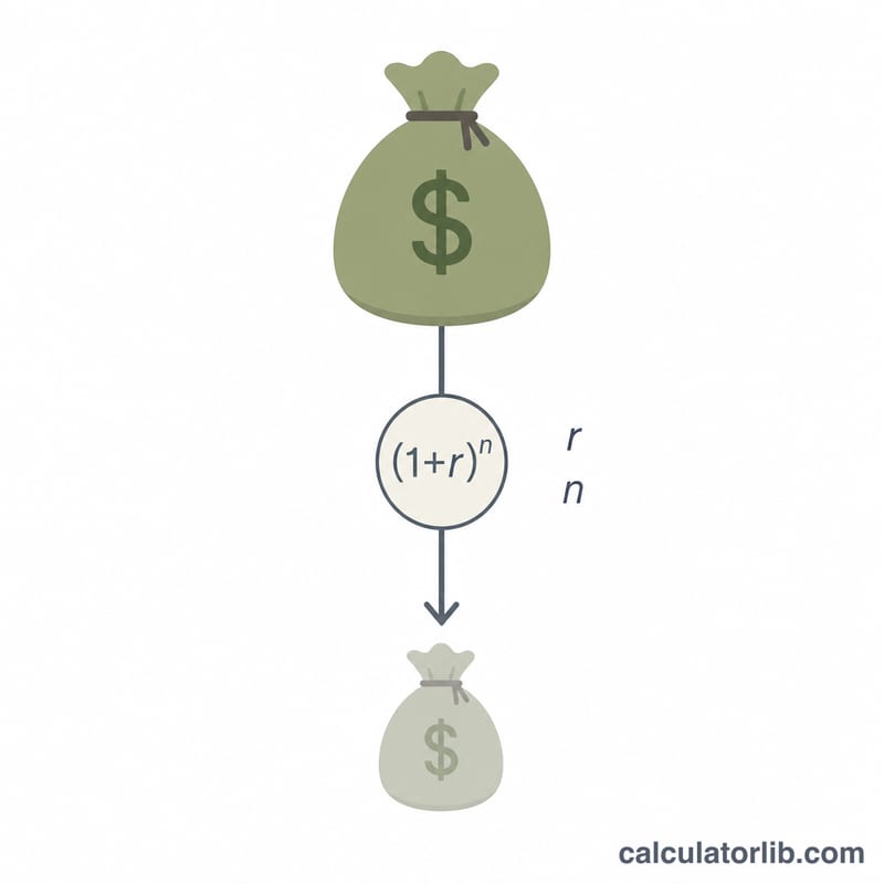 Diagram showing savings divided by inflation factor to give real value