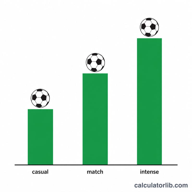 Bar comparison of MET intensity values for casual, competitive, and high-intensity soccer play.