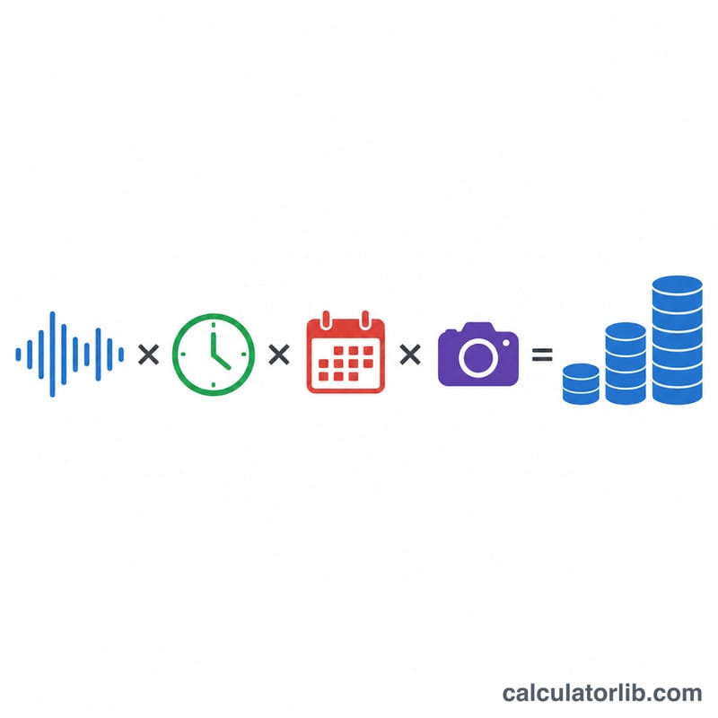 Flat breakdown of storage formula factors: bitrate, time, cameras