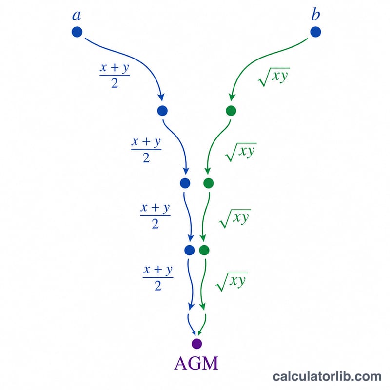 Diagram of two sequences converging to a common arithmetic-geometric mean value