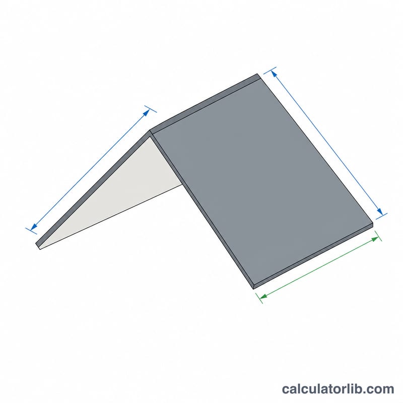 Simple pitched roof split into two rectangular planes with length and width measurement arrows on each plane