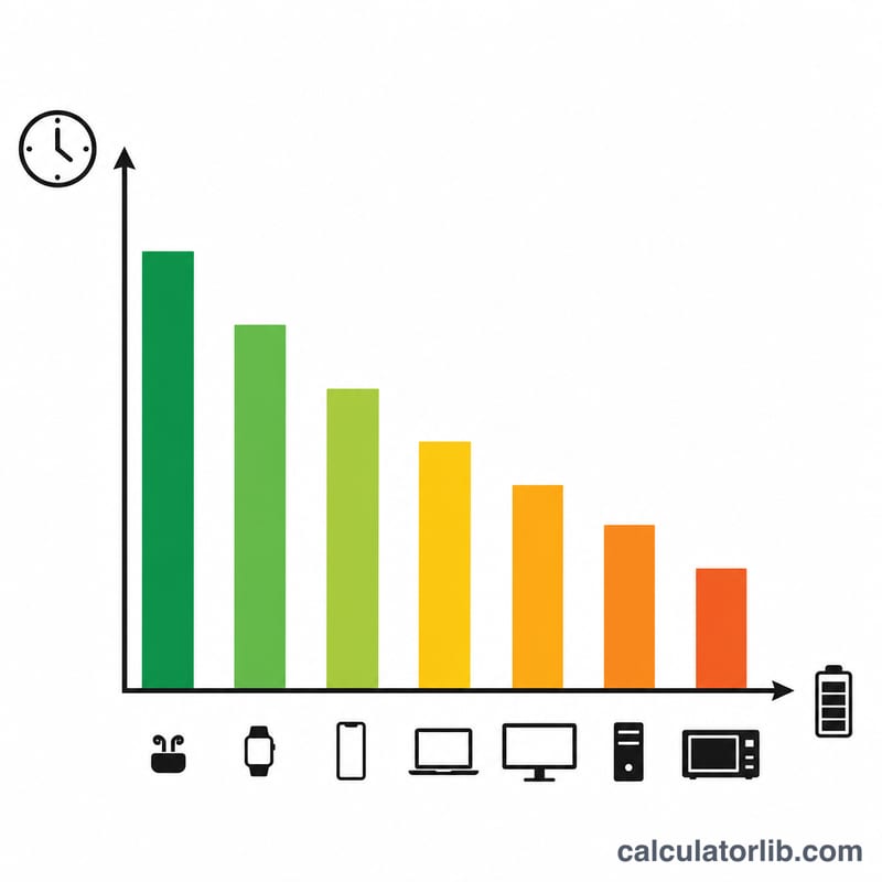Bar chart showing battery runtime increasing as device current draw decreases