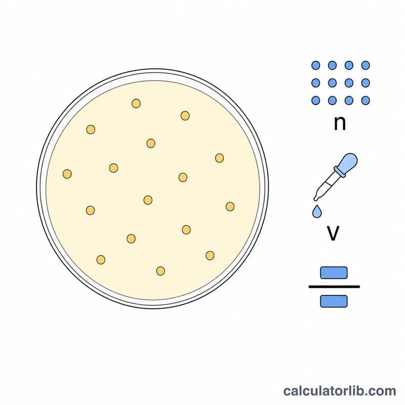 Petri dish with countable colonies and the CFU formula components labeled by symbols