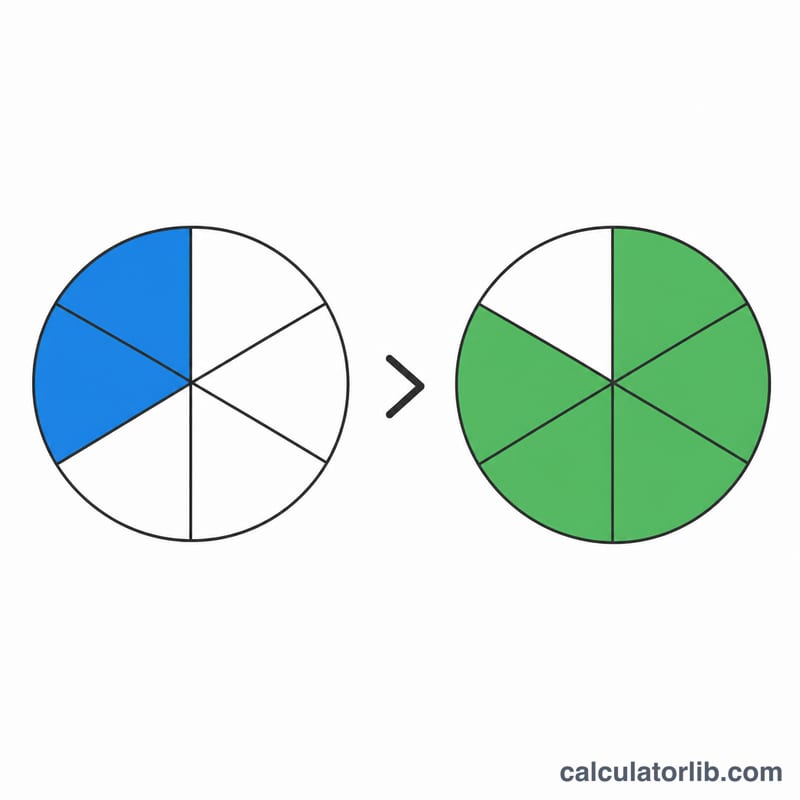 Two pie charts comparing the filled portions of two fractions