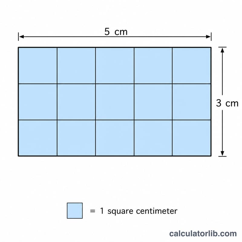 Rectangle 5 cm by 3 cm divided into a grid of 1 cm squares