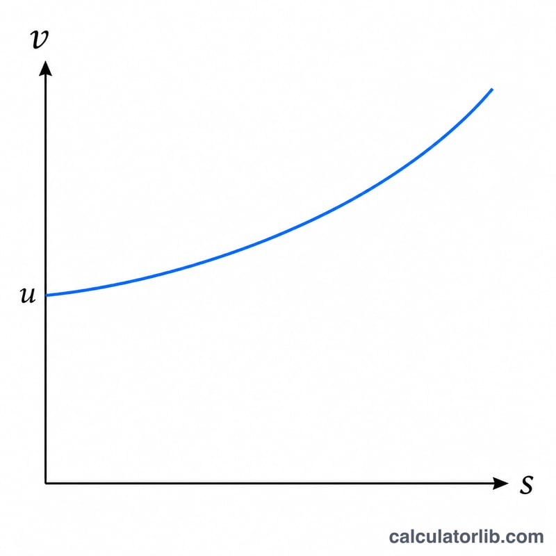 Velocity versus displacement curve illustrating the relationship in the kinematic equation
