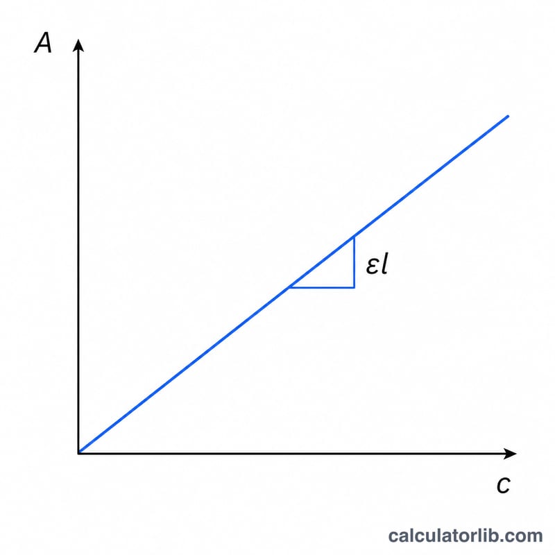 Straight calibration line of absorbance versus concentration through the origin