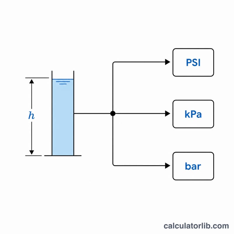 물기둥 높이를 PSI, kPa, bar로 변환하는 모습