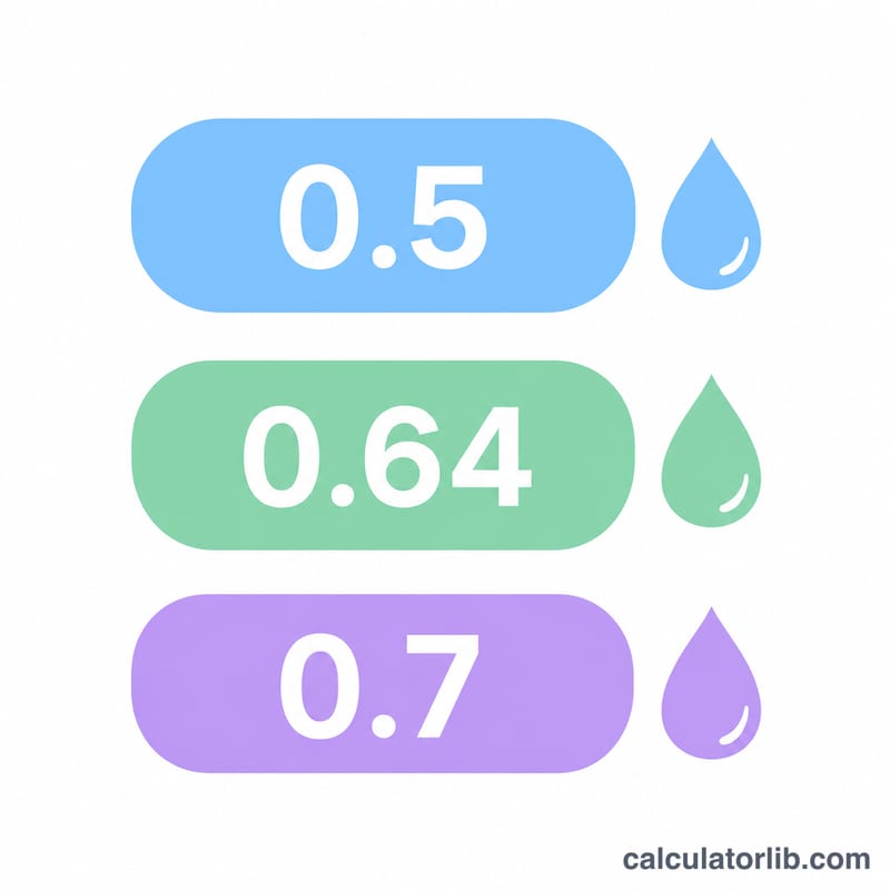 Three conversion factor values 0.5, 0.64 and 0.7 shown as a comparison scale