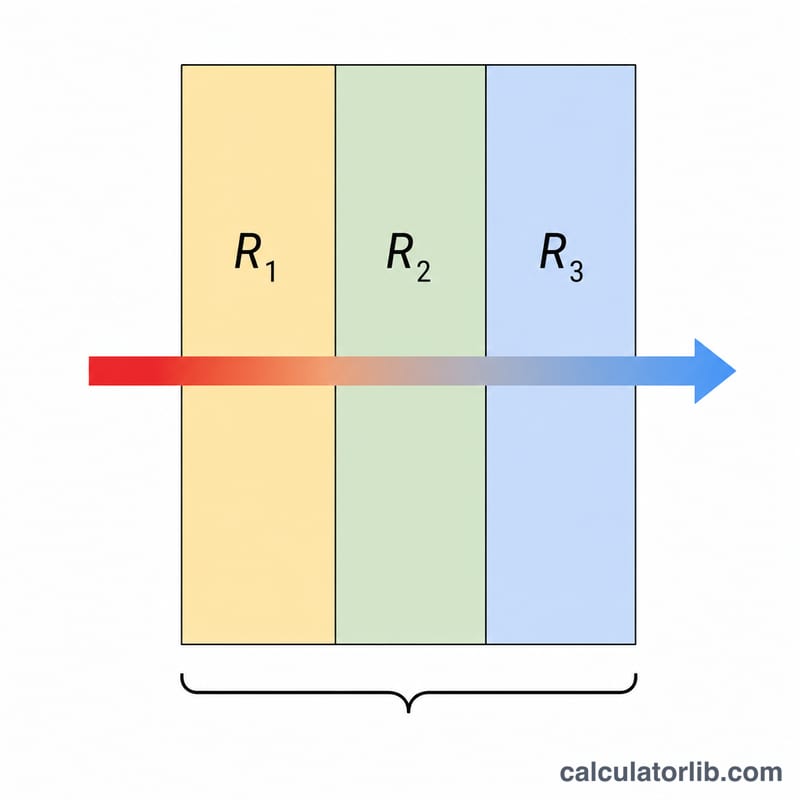 Multiple insulation layers stacked, their R-values added to give total R and U-value