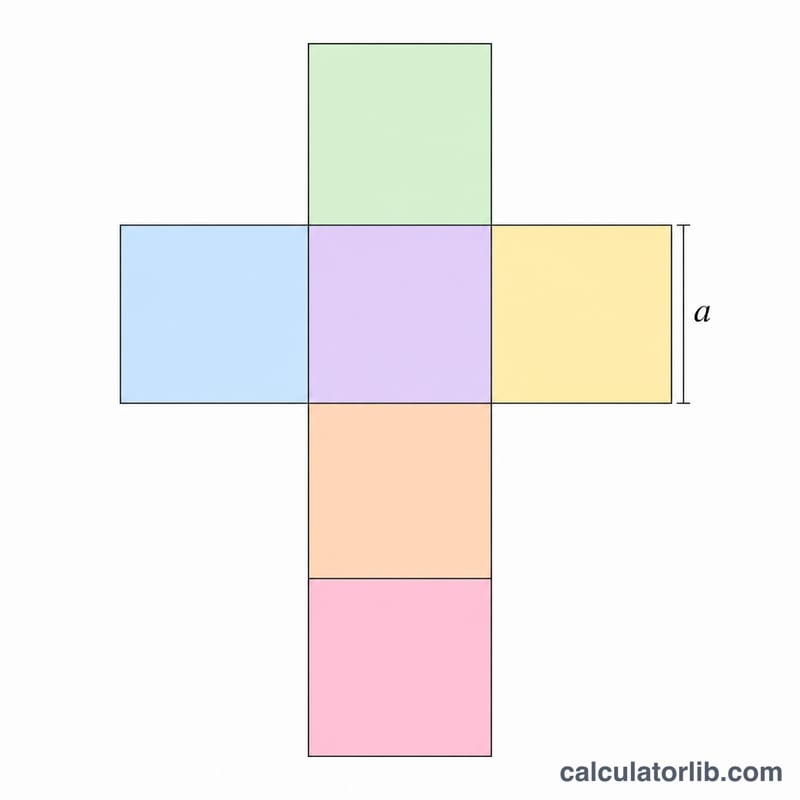 Cube unfolded into a net of six equal squares