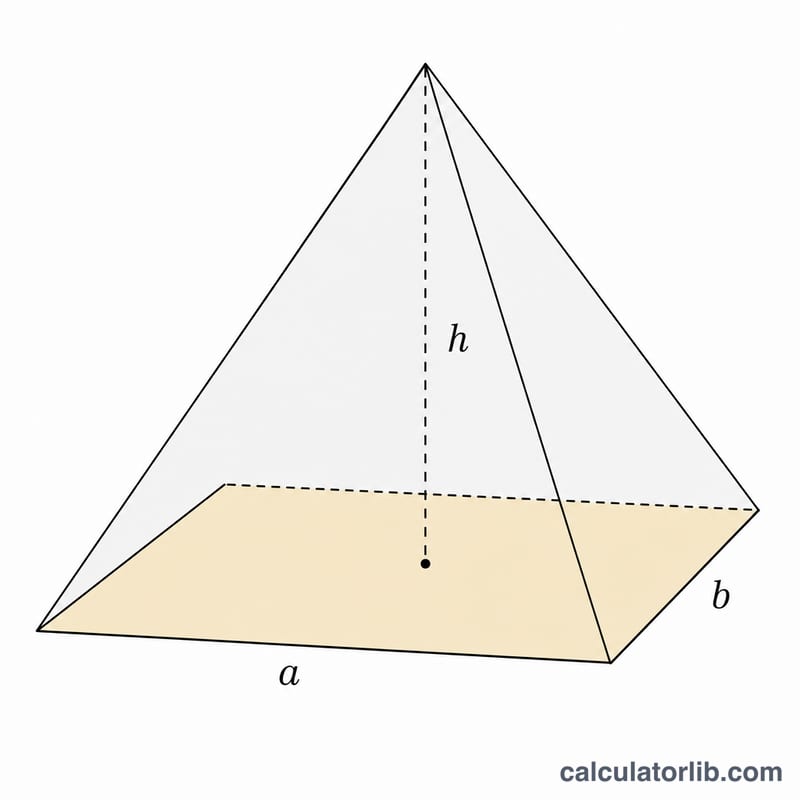 Pyramid with example dimensions for a worked volume calculation
