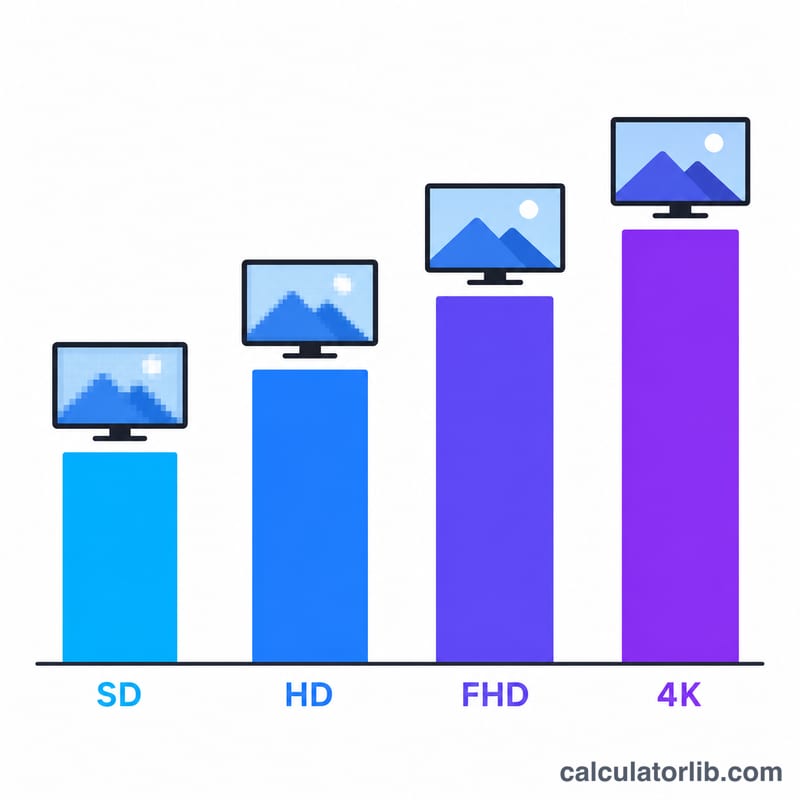 Flat bar comparison of streaming bitrate for SD, HD, Full HD and 4K resolutions