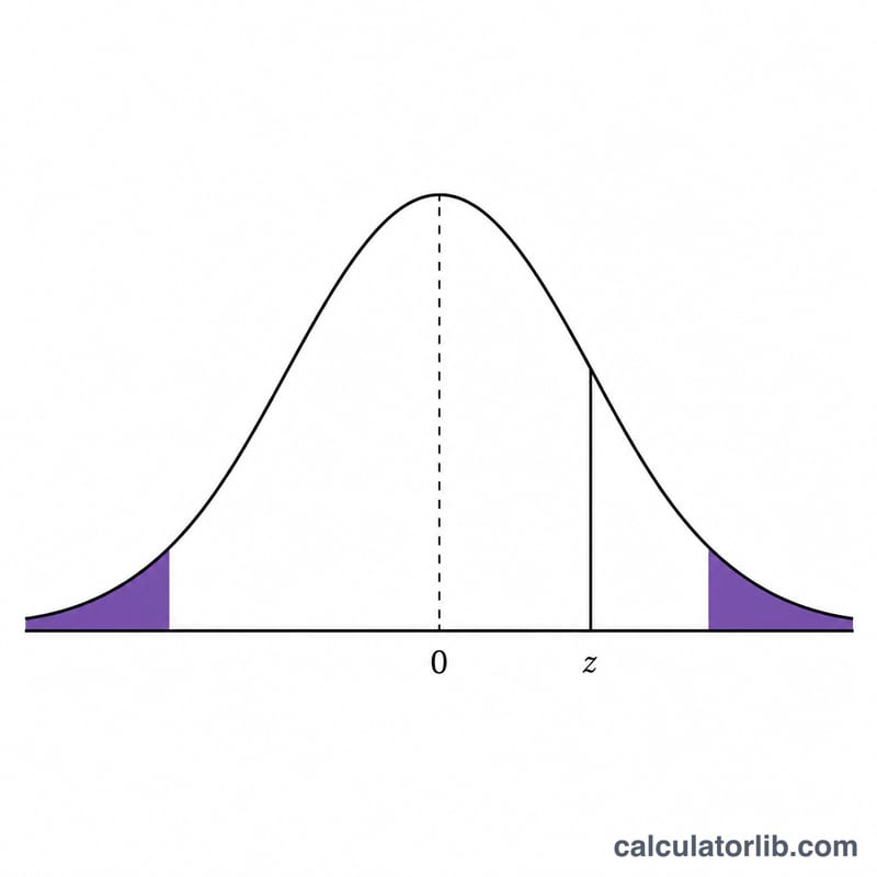 Normal distribution curve with two shaded tails marking the rejection regions for the z-statistic