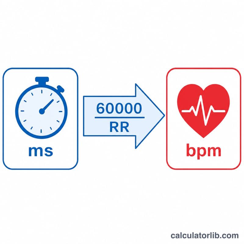 Conversion arrow from RR interval in milliseconds to heart rate in beats per minute