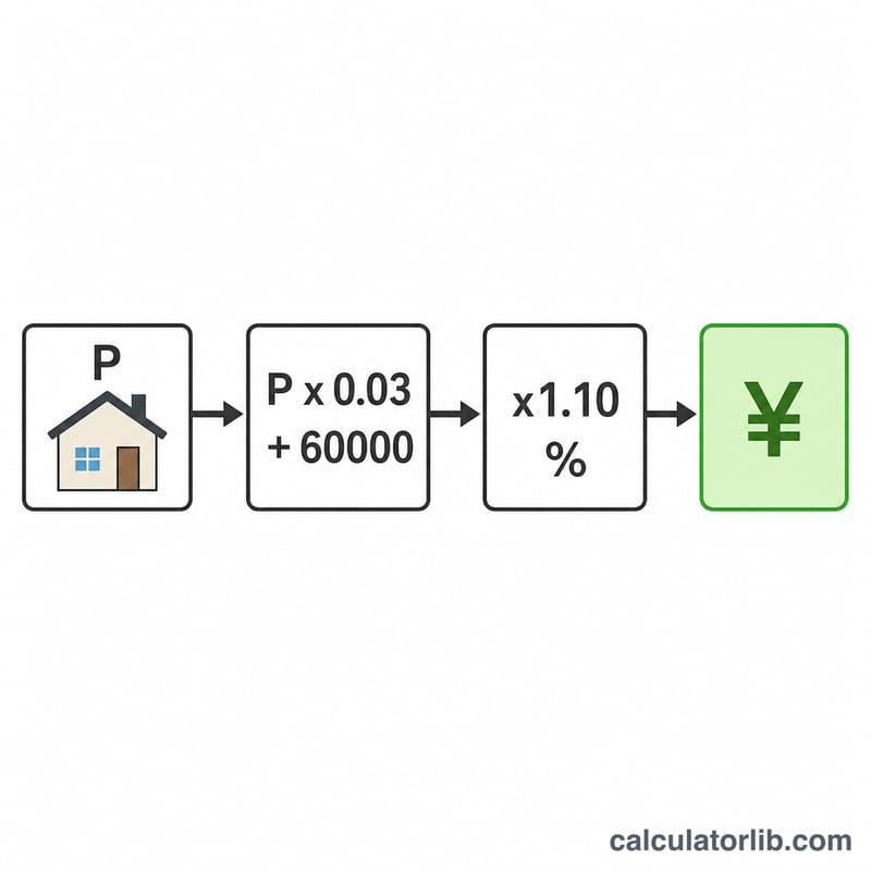 Flowchart of commission calculation from property price to final fee with tax