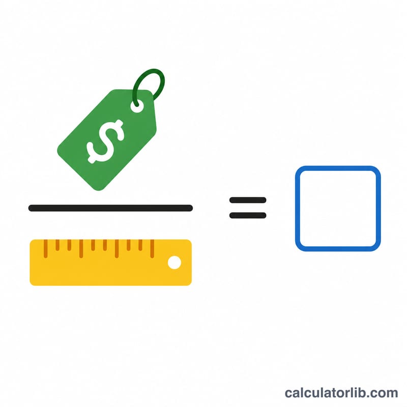 Division diagram showing total price divided by total linear feet equals price per foot