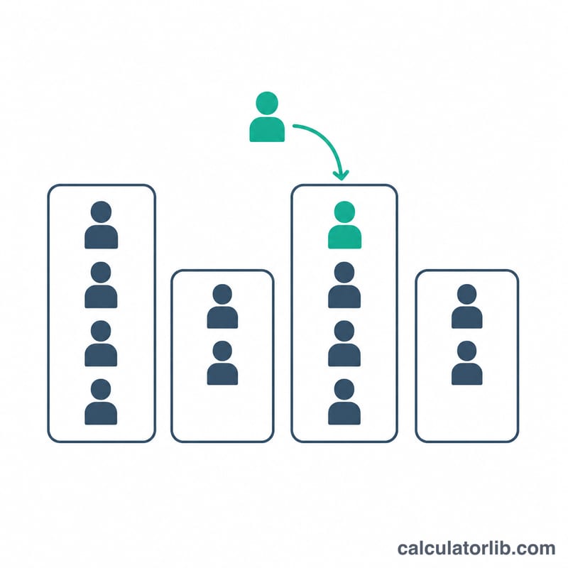 Diagram showing remainder people distributed into larger and smaller teams