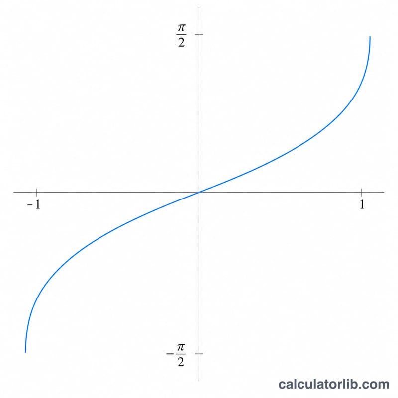 Graph of the arcsin function curve from minus one to one on the x-axis