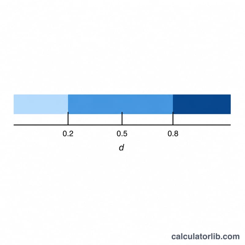 Horizontal scale showing small, medium and large thresholds for Cohen's d at 0.2, 0.5 and 0.8