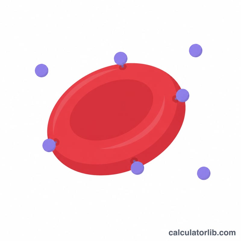 Diagram of red blood cell with glucose molecules attaching to hemoglobin