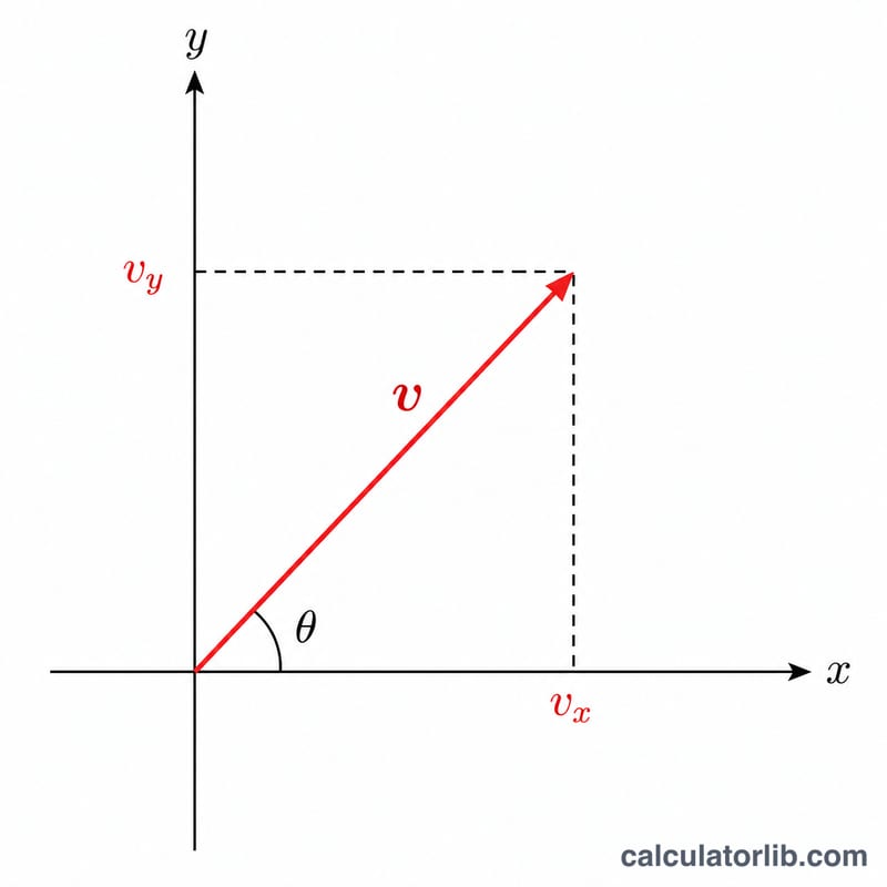Resultant vector showing its x and y components and the direction angle theta from the x-axis
