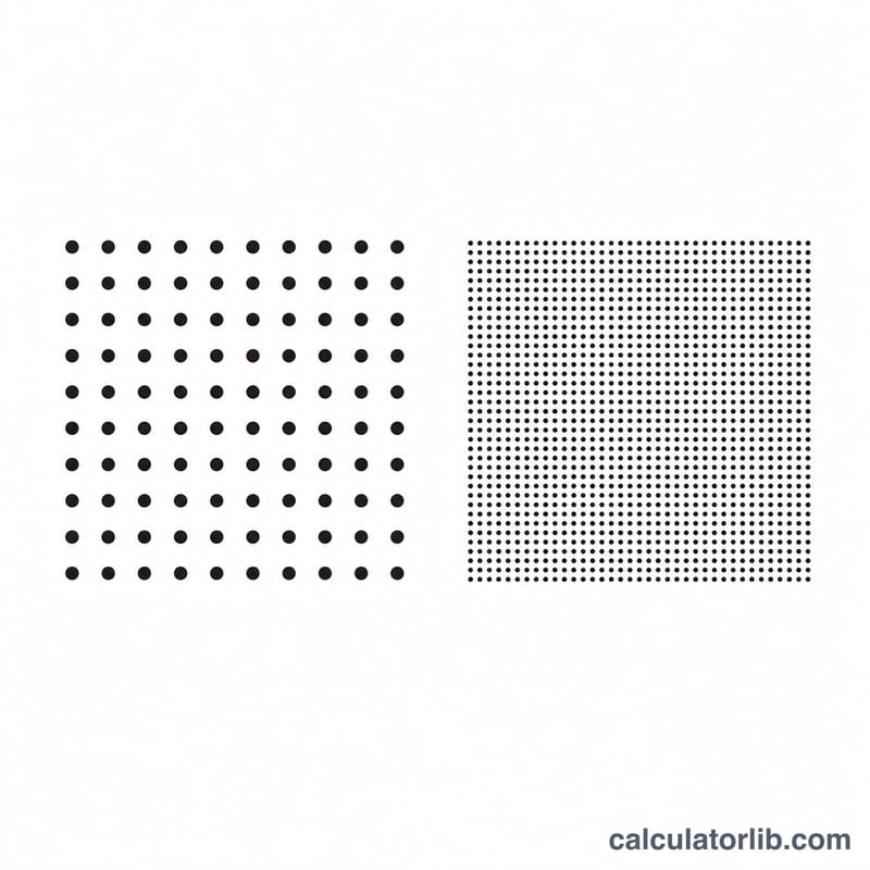 Two screen patches, one with sparse large pixels and one with dense small pixels