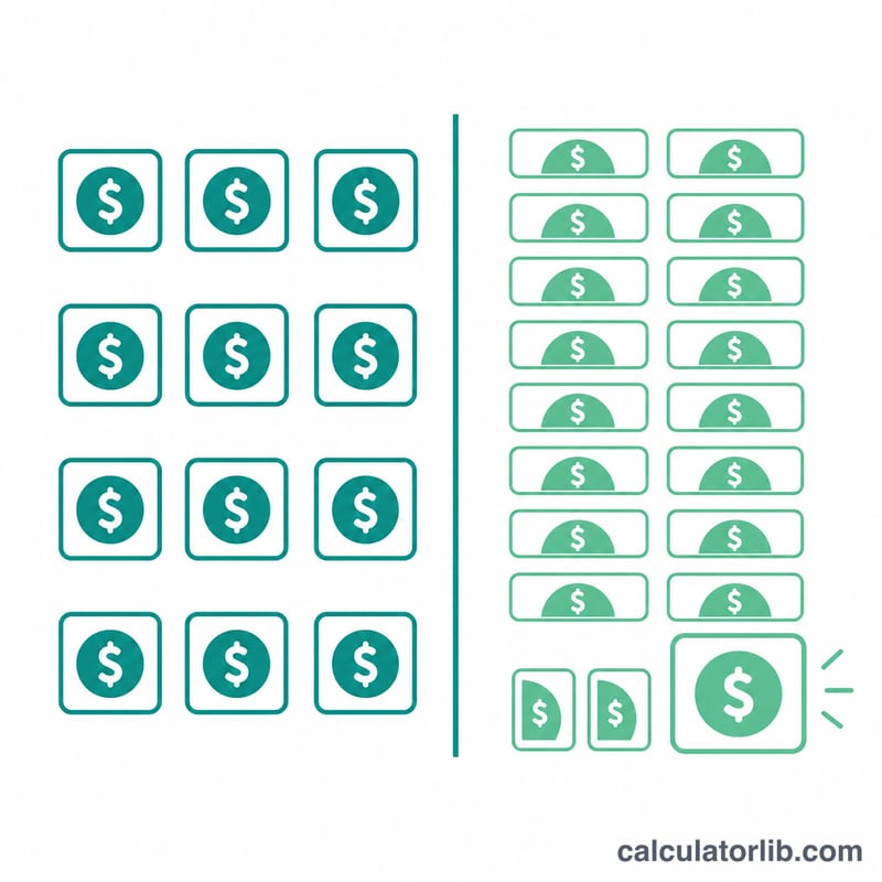 Diagram showing 12 monthly payments versus 26 bi-weekly payments equaling 13 monthly payments