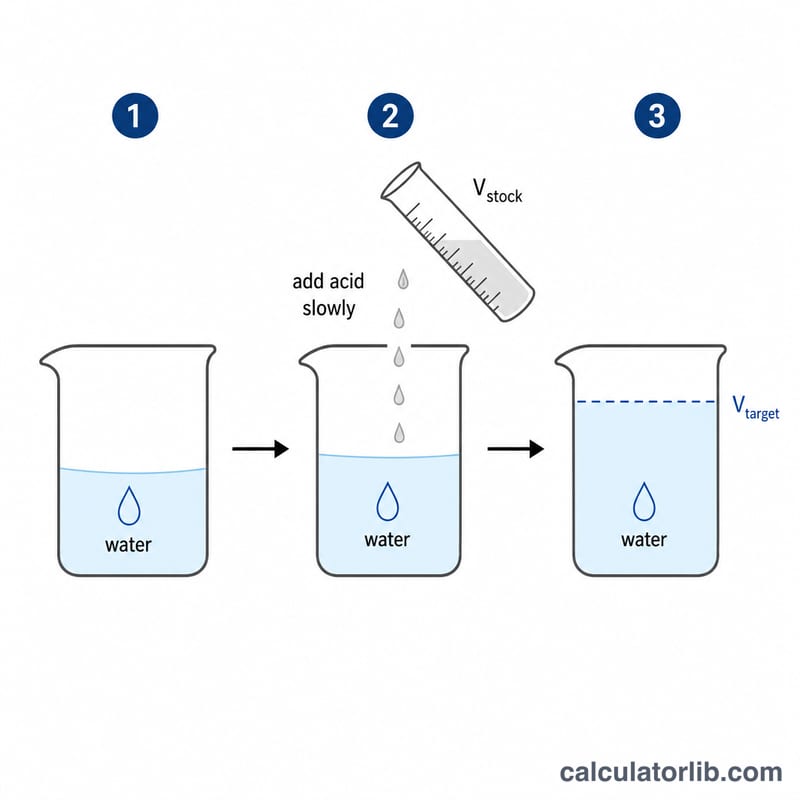 Three-step process: water first, add measured stock acid, then top up to final volume