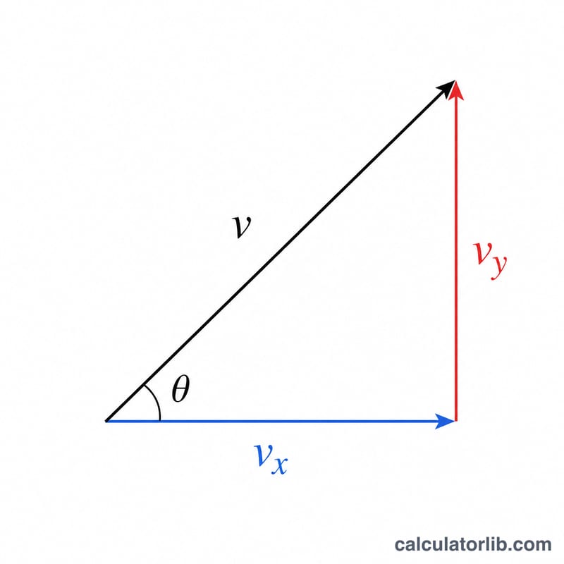 Velocity decomposed into horizontal and vertical components at launch angle theta