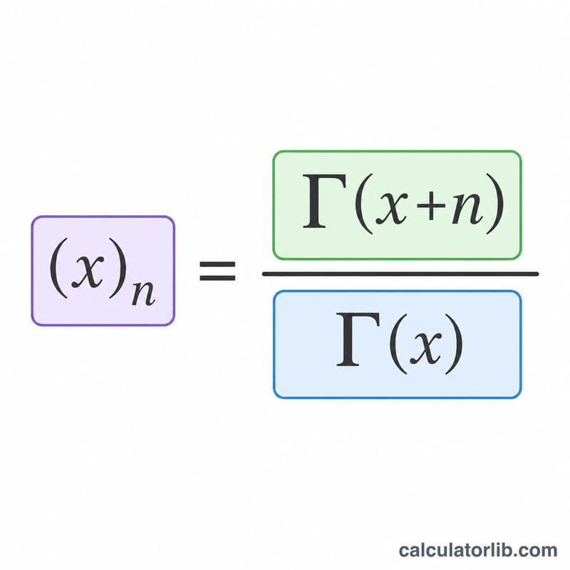 Pochhammer symbol equal to ratio of two gamma functions
