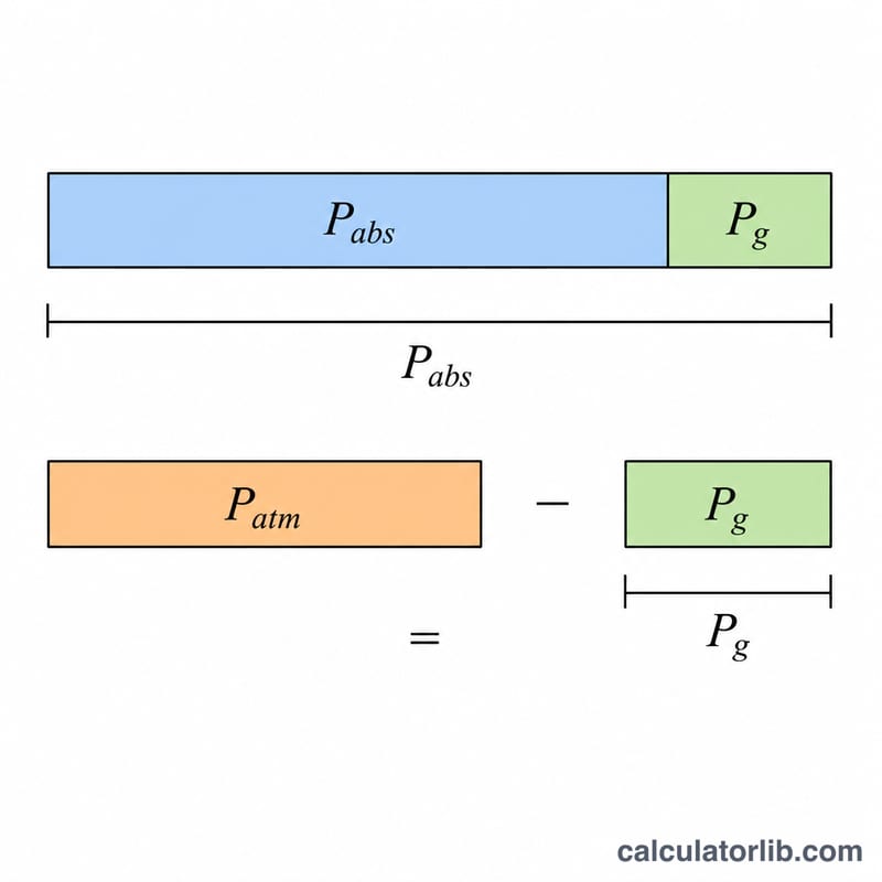 Illustration de la formule montrant que la pression relative est égale à la pression absolue moins la pression atmosphérique