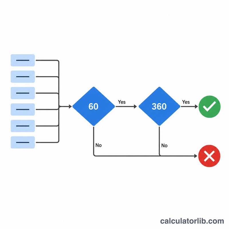 Flowchart of ACFT pass conditions: minimum event 60 and total 360