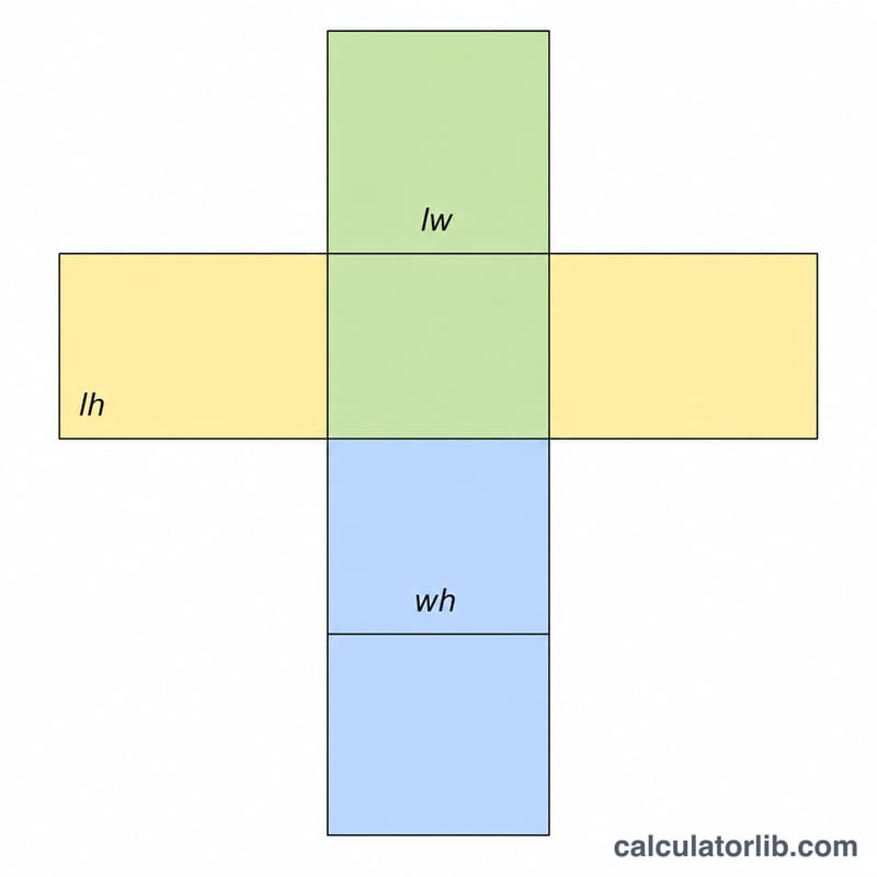 Unfolded cuboid net showing three pairs of matching rectangular faces