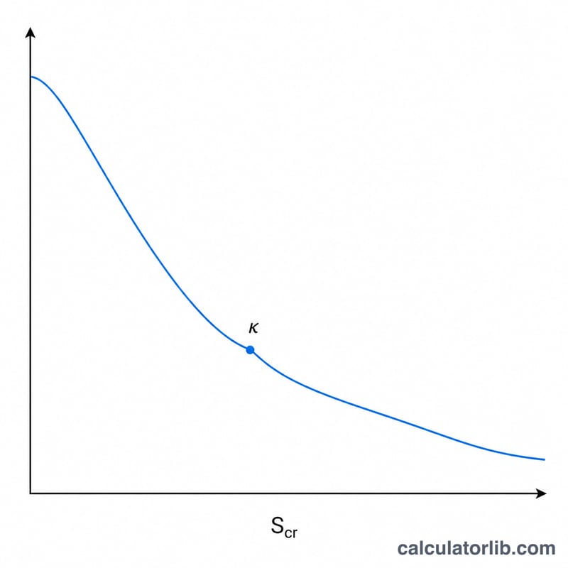 Curve showing eGFR decreasing as serum creatinine increases with a bend at kappa