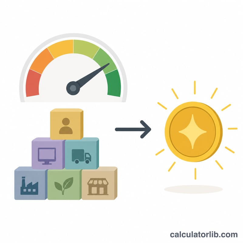 Pie or efficiency gauge illustrating assets converting into profit