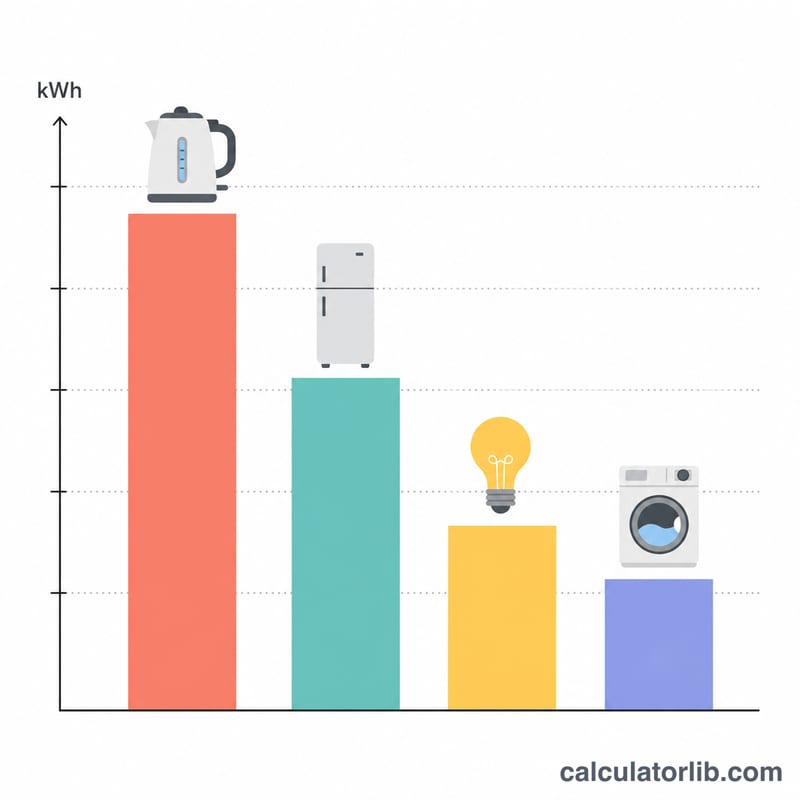 Bar chart comparing daily kWh use of common appliances