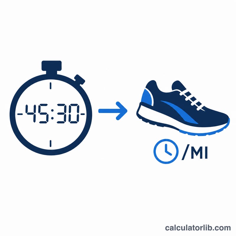 Stopwatch total time converting to a per-mile pace via a running shoe icon