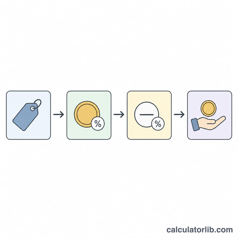 Step-by-step flow from price to final refund amount