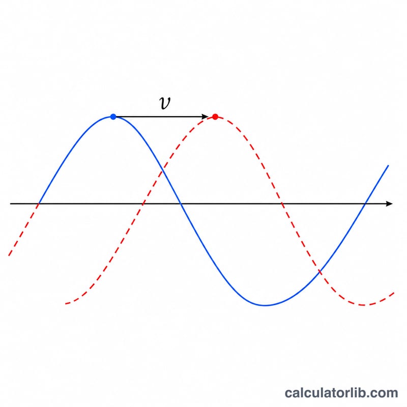 Two snapshots of a sine wave showing rightward shift representing wave propagation over time