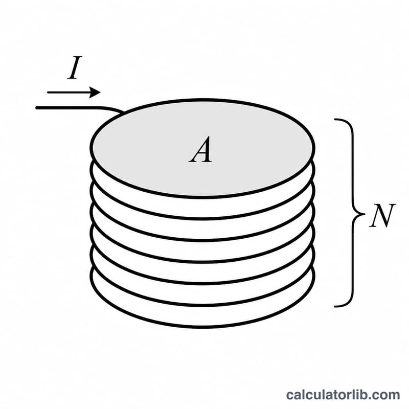 Diagram showing the three factors N turns, current I and area A combining into the moment