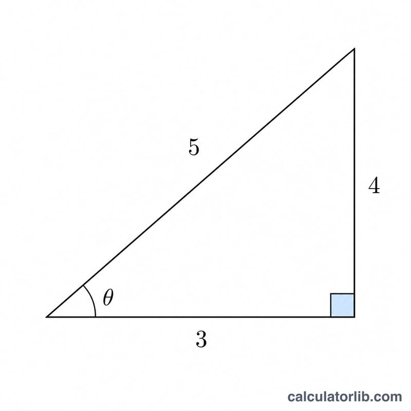 Worked example right triangle with leg 3, leg 4 and hypotenuse 5