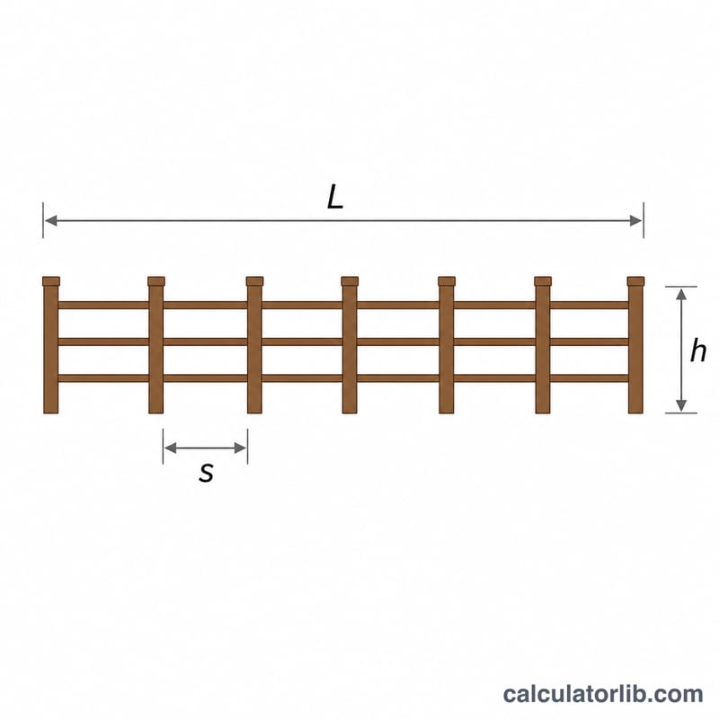 Dimensions of a fence: length, height, and post spacing