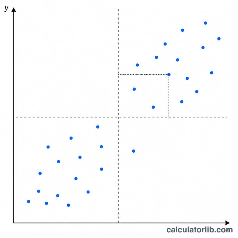 Scatter plot with mean lines dividing points into four quadrants