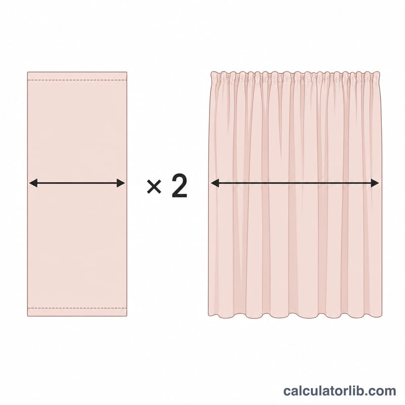 Comparison of a flat curtain panel versus a gathered curtain panel showing fullness ratio