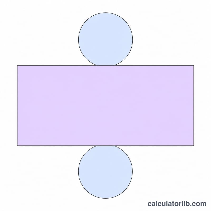 Patron d'un cylindre montrant deux cercles et un rectangle de largeur 2πr et de hauteur h